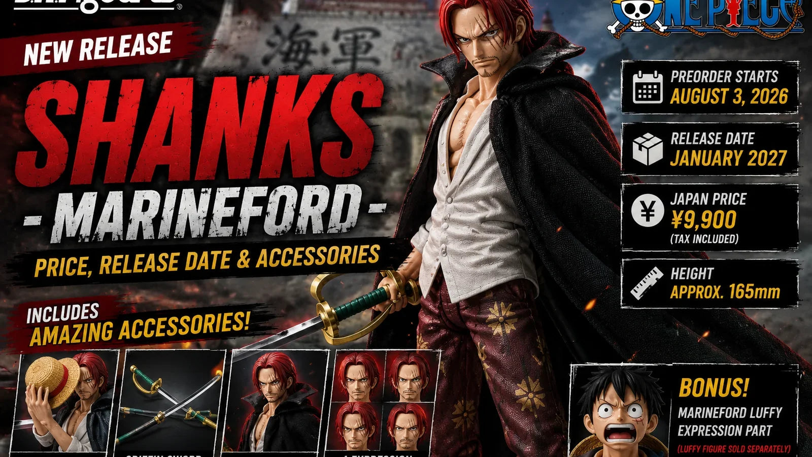 S.H.Figuarts Shanks Marineford: Price, Release Date and Accessories