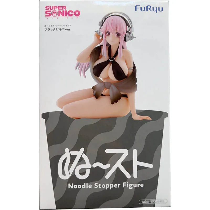 FuRyu Noodle Stopper Series Super Sonico Black Bikini Anime Figure  PVC Prize Figure Toy Gift For Fans With Original Color Box
