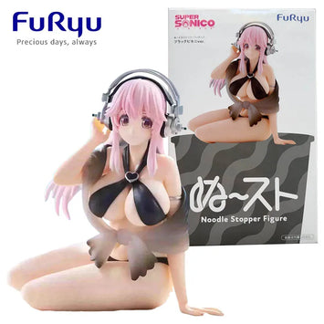 FuRyu Noodle Stopper Series Super Sonico Black Bikini Anime Figure  PVC Prize Figure Toy Gift For Fans With Original Color Box
